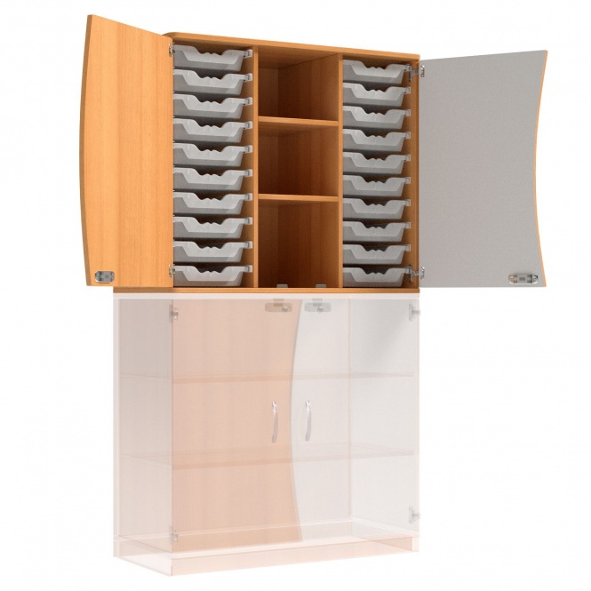 Wellentüren-Aufsatzschrank, 91 cm hoch, 105x50 cm (B/T), Tür rechts grau, 